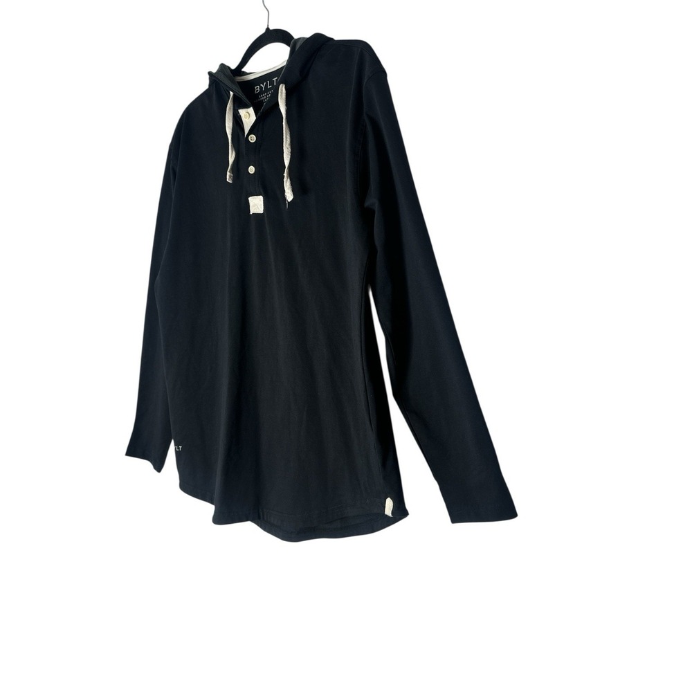 Bylt Sweatshirt Hooded Men's Large Black Drop Cut Henley Long Sleeve Basic - Picture 3 of 10